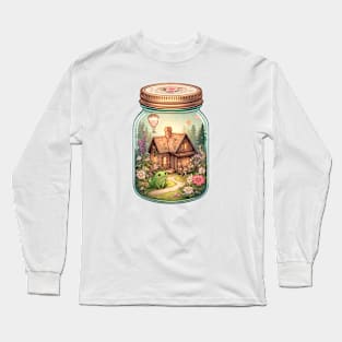 Enchanting Cottagecore Mason Jar with Frog Long Sleeve T-Shirt